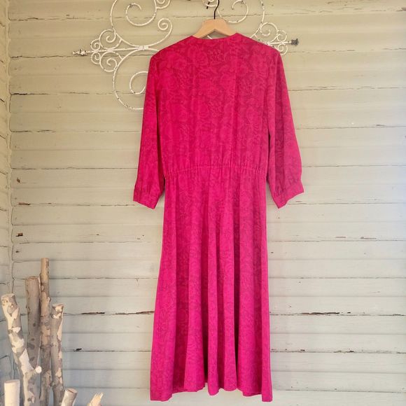 Vintage 80s 90s Secretary Dress Size 10 Pink Floral Handmade Day Maxi Pockets - Picture 9 of 11